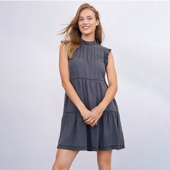 Anthropologie Dark Gray Jenee Tiered Tunic Dress L Large Summer Swing Pockets - Picture 16 of 16